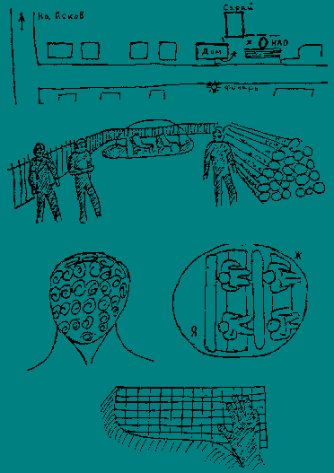 рис. 3-7. Иллюстрация к рассказу В.С. Харитонова
о встрече и инополанетянами, состоявшейся
в январе 1978 года под Псковом